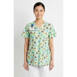 Nurse Hospital Scrubs Shirt Uniform Short Sleeve Light Green Monkey Bear Duck